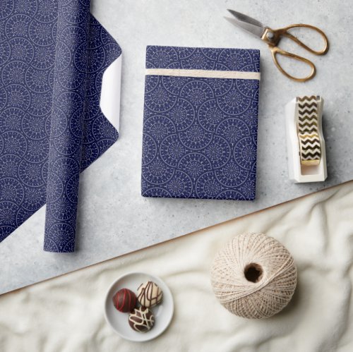 Scandinavian Ditsy Winter Navy & Gold Art Deco Wrapping Paper