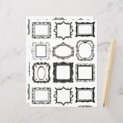 Vintage Frames Line Art Collage Scrapbook Paper
