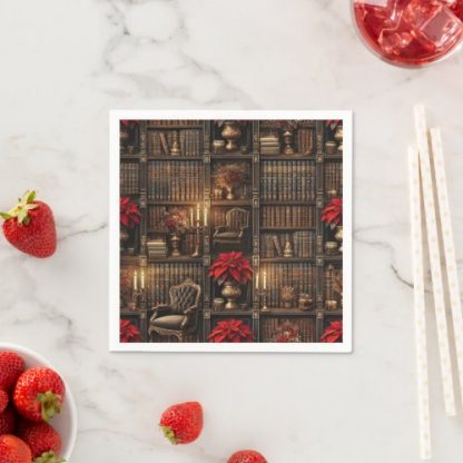 Vintage Gothic Poinsettia Library Decoupage Napkins