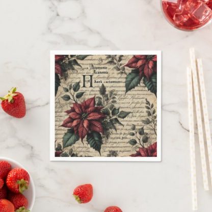 Vintage Gothic Poinsettia Parchment Decoupage Napkins
