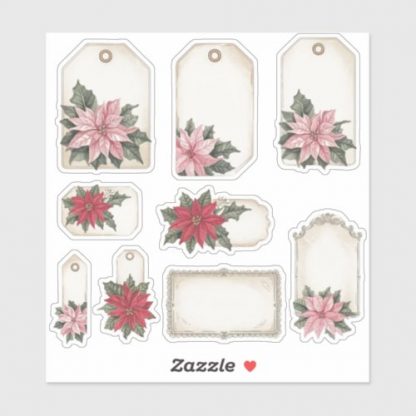 Vintage Poinsettia Note Cards Ephemera Stickers