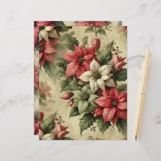 Vintage Watercolor Poinsettia Pattern Paper