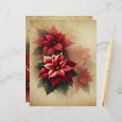 Vintage Watercolor Poinsettia on Parchment