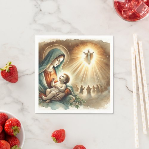 Watercolor Mary & Baby Jesus Nativity Decoupage Napkins