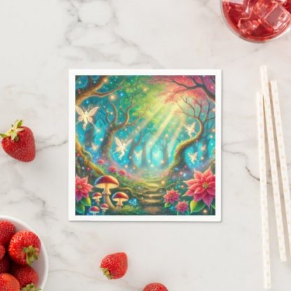 Whimsical Mushroom &amp; Poinsettia Forest Decoupage Napkins