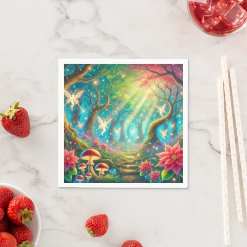 Whimsical Mushroom & Poinsettia Forest Decoupage Napkins