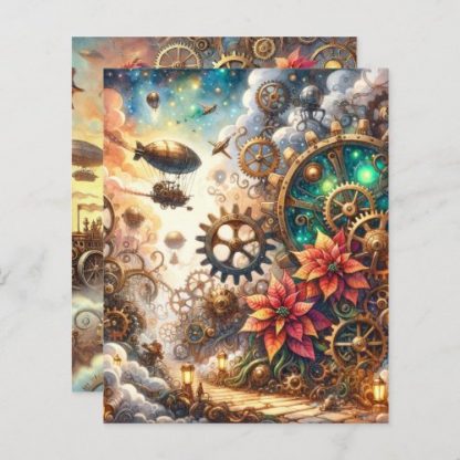 Whimsical Steampunk Poinsettia Scrapbook Paper