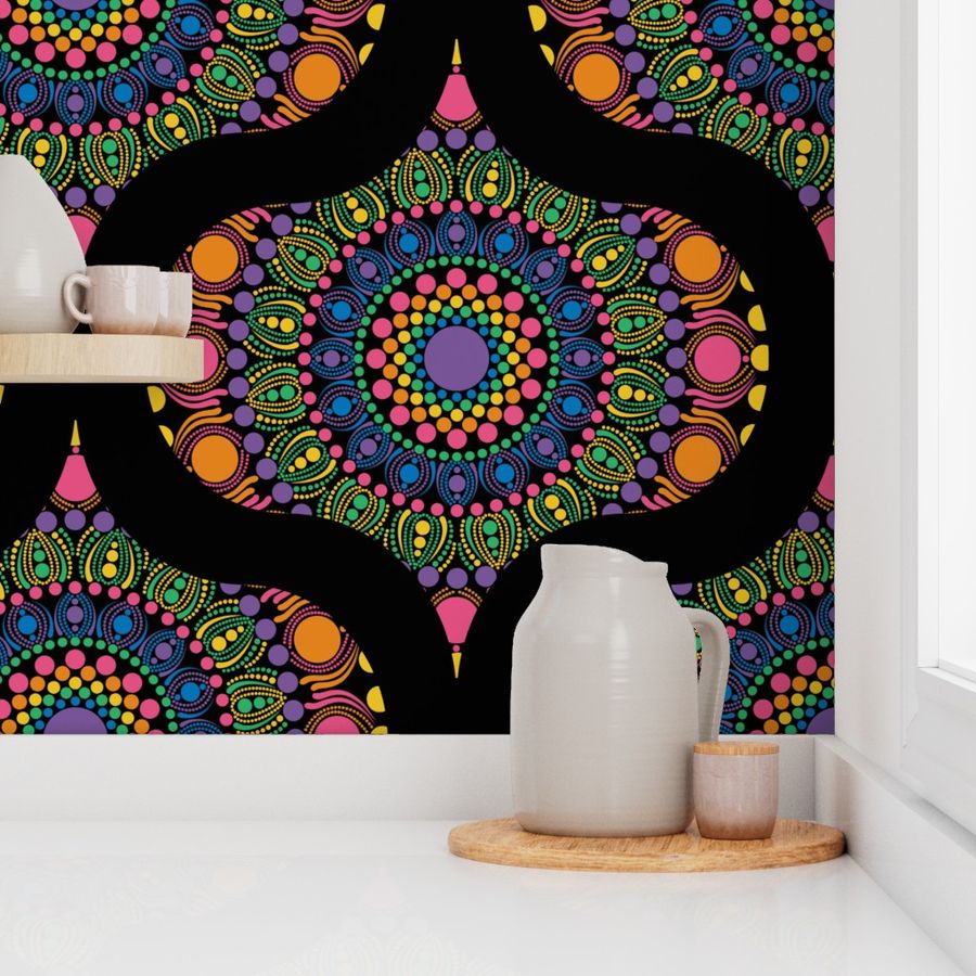 24” Maximalist Rainbow Mardigras Dot Mandala Retro Ogee - Large