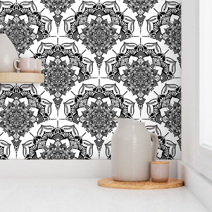 12” Monochrome Mandalas Sweet Dreams Art Deco Scallop - Medium