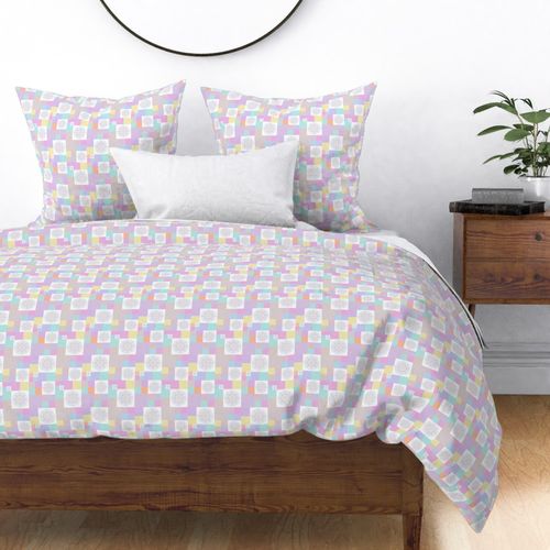 Small Pastel Rainbow Dot Mandala Patchwork Cheater Quilt