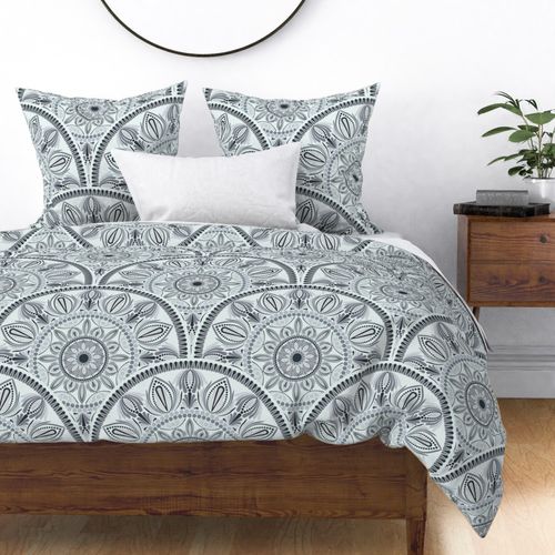 Large Floral Harmony Silver Smoke Mandala Art Deco Scallops