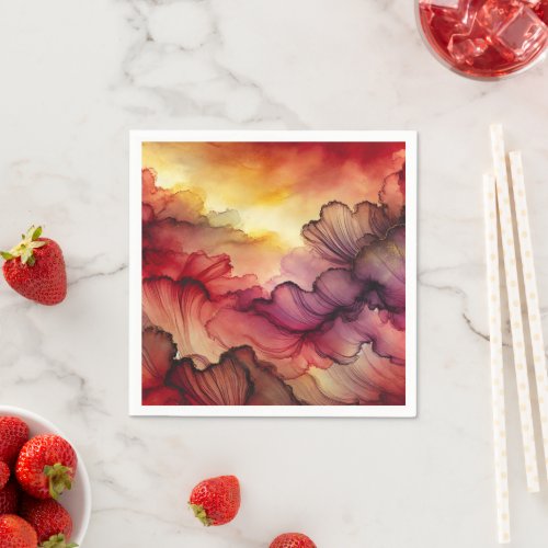 Colorful Autumn Sunset Alcohol Ink Decoupage Paper Napkins