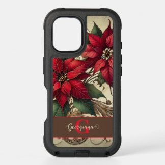 Custom Name Art Nouveau Christmas Poinsettia iPhone 16 Case