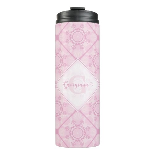 Custom Name Preppy In Pink Mandala Diamond Tiled Thermal Tumbler