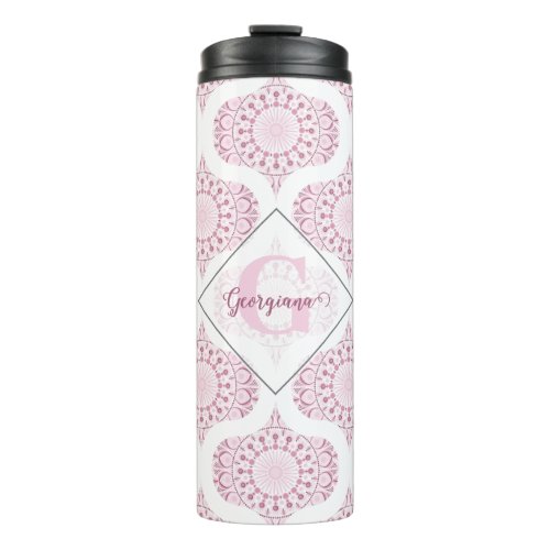 Custom Name Pretty Pink 70s Confetti Lace Mandala Thermal Tumbler