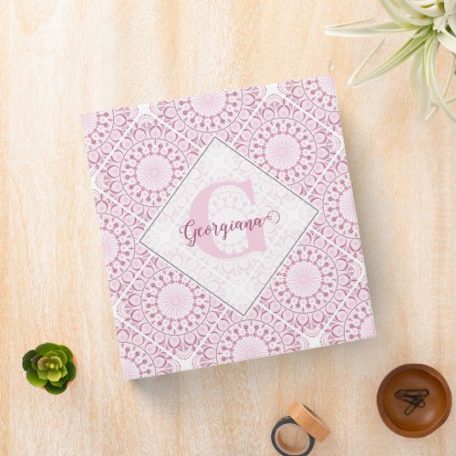 Custom Name Pretty Pink Confetti Lace Mandala Tile 3 Ring Binder