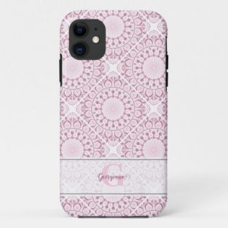 Custom Name Pretty Pink Confetti Lace Mandala Tile iPhone 11 Case