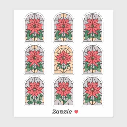 Festive Poinsettia Stained Glass Sticker Sheet