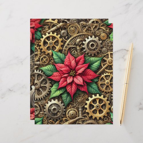 Festive Steampunk Clockwork Gears with Poinsettia