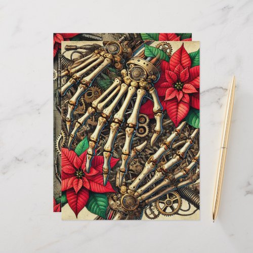 Festive Steampunk Hand Bones with Poinsettia