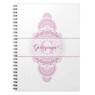 Monogram Pink Confetti Lace Ornamental Mandala Notebook