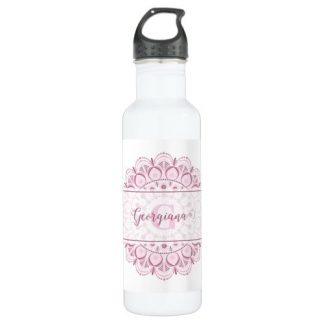 Monogram Pink Confetti Lace Ornamental Mandala Stainless Steel Water Bottle