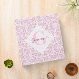 Monogrammed Pink Art Deco Confetti Lace Mandala 3 Ring Binder