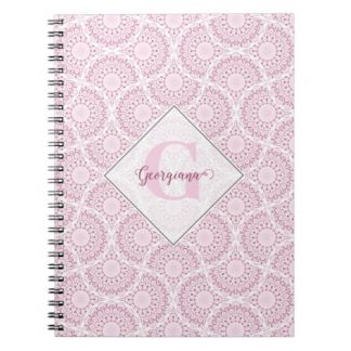 Monogrammed Pink Art Deco Confetti Lace Mandala Notebook