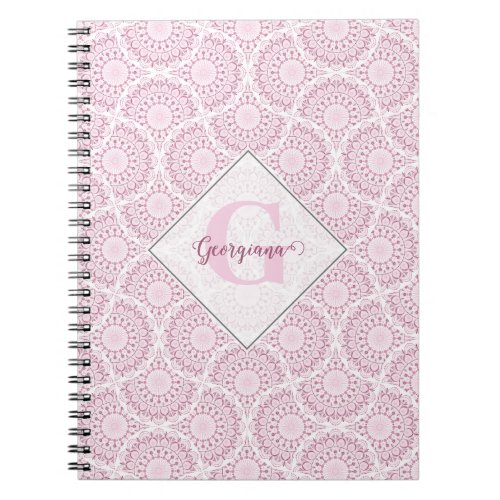 Monogrammed Pink Art Deco Confetti Lace Mandala Notebook