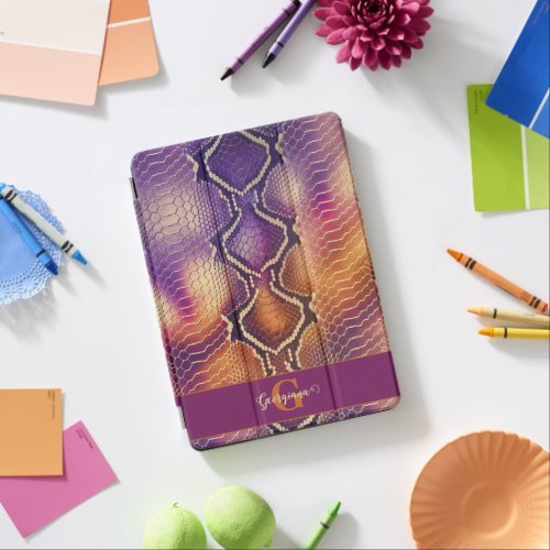 Monogrammed Purple & Gold Shimmering Snake Skin iPad Pro Cover