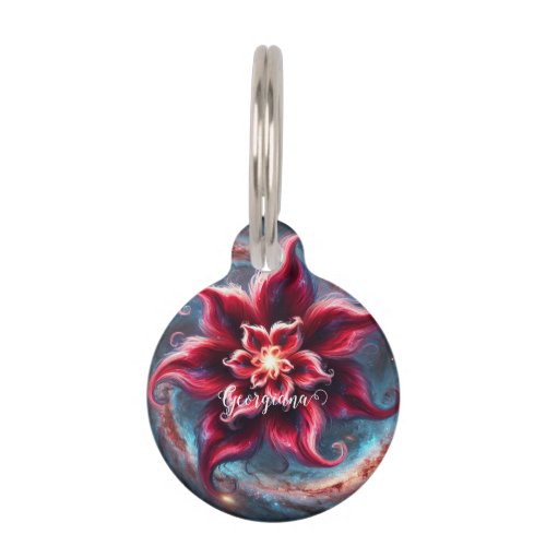 Personalized Festive Floral Poinsettia Galaxy Pet ID Tag