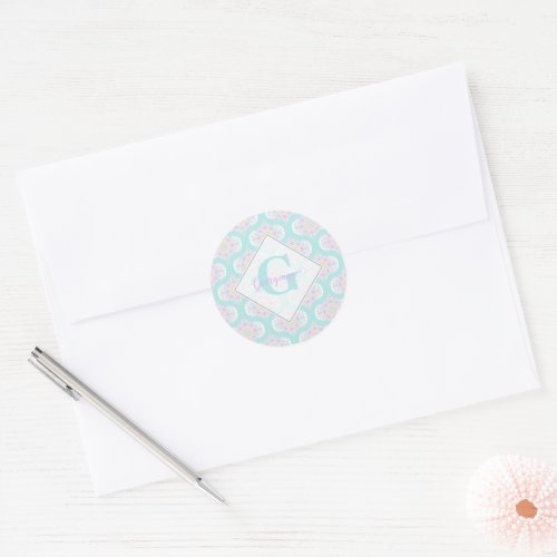 Personalized Pastel Rainbow Floral Mandala Mid Mod Classic Round Sticker