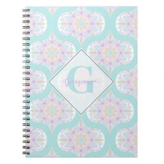 Personalized Pastel Rainbow Floral Mandala Mid Mod Notebook