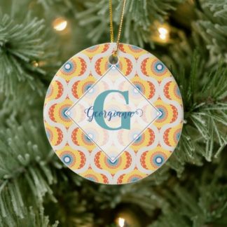 Personalized Retro Aegean Summer Radiant Mandala Ceramic Ornament
