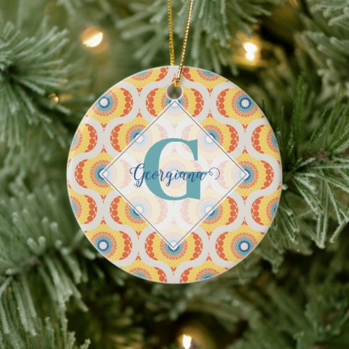Personalized Retro Aegean Summer Radiant Mandala Ceramic Ornament