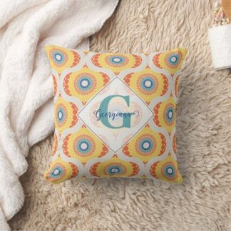 Personalized Retro Aegean Summer Radiant Mandala Throw Pillow