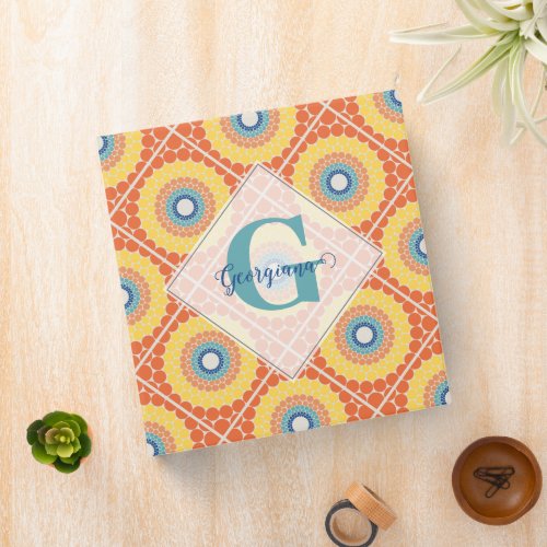 Personalized Tiled Aegean Summer Radiant Mandala 3 Ring Binder