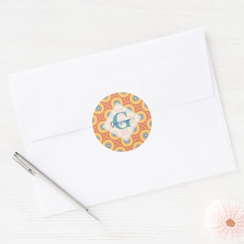 Personalized Tiled Aegean Summer Radiant Mandala Classic Round Sticker
