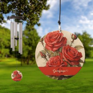 Personalized Vintage Watercolor Floral Red Roses Wind Chime
