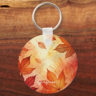 Personalized Warm Autumnal Watercolor Leaves Keychain