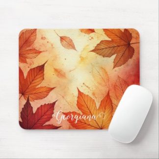 Personalized Warm Autumnal Watercolor Leaves Mouse Pad