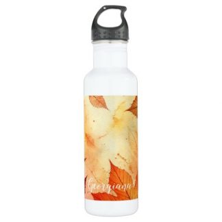 Personalized Warm Autumnal Watercolor Leaves Stainless Steel Water Bottle