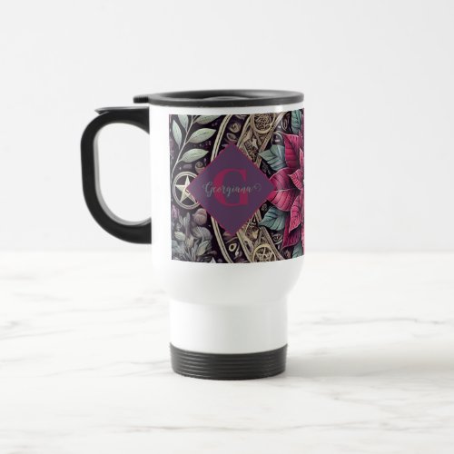 Personalized Witchy Poinsettia Pentagram Mandala Travel Mug