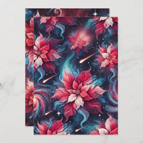 Printable Galaxy Poinsettia Pattern Papercraft Invitation