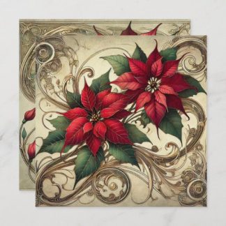 Printable Vintage Art Nouveau Christmas Poinsettia Invitation
