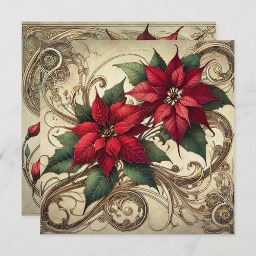 Printable Vintage Art Nouveau Christmas Poinsettia Invitation