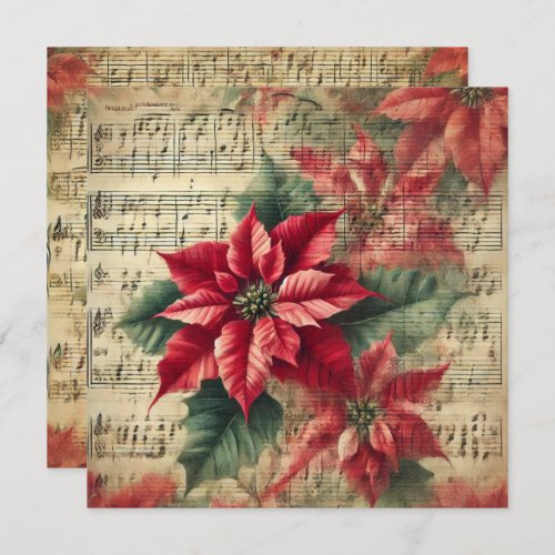 Printable Vintage Christmas Poinsettia Sheet Music Invitation