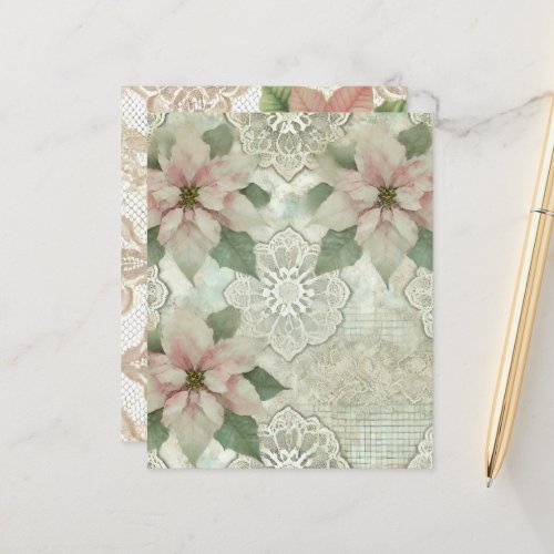 Shabby Chic Poinsettia and Lace Scrapbook Paper