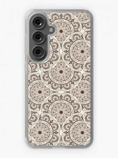 Samsung Galaxy Phone Case, Warm Neutrals Espresso Martini Dot Mandala Art Deco Fans designed and sold by Triplicate Limited
