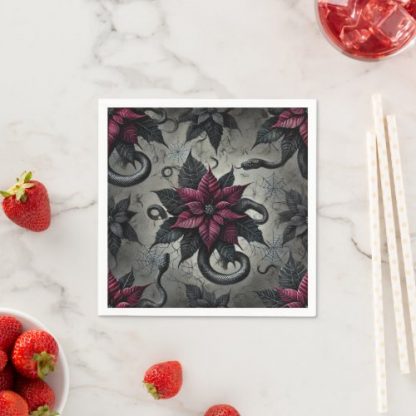 Witchy Serpent Poinsettia Florals Decoupage Napkins